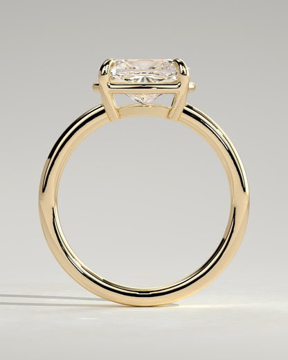 Daya - Elongated Cushion East West Claw Solitaire with Bezel Frame Engagement Ring - Yellow Gold