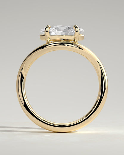 Hayley - Oval East West Claw Solitaire with Wave Band Engagement Ring - Yellow Gold