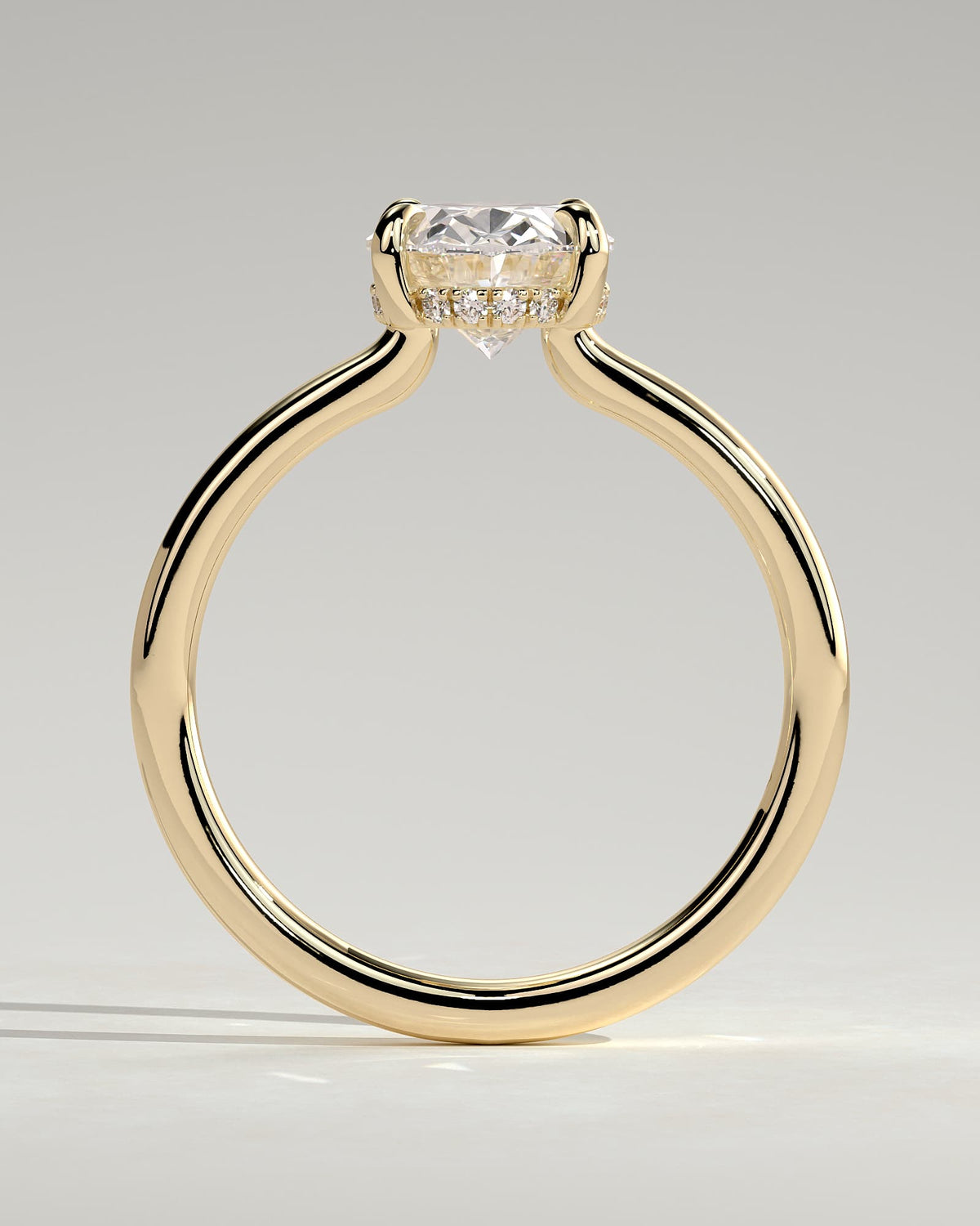 Kiana - Oval Claw Solitaire with Hidden Halo and Floating Cathedral Low Setting Engagement Ring - Yellow Gold