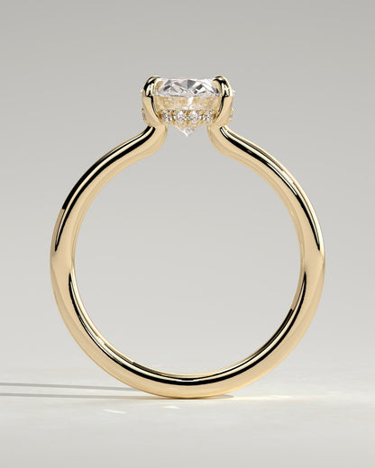 Kiana - Oval Claw Solitaire with Hidden Halo and Floating Cathedral Low Setting Engagement Ring - Yellow Gold
