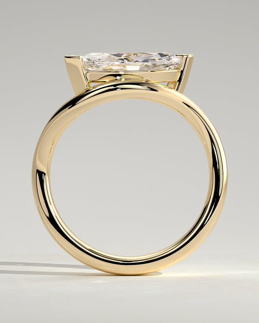 Pia - Marquise East West Claw Solitaire with Wave Band Engagement Ring - Yellow Gold - Yellow Gold 2ct