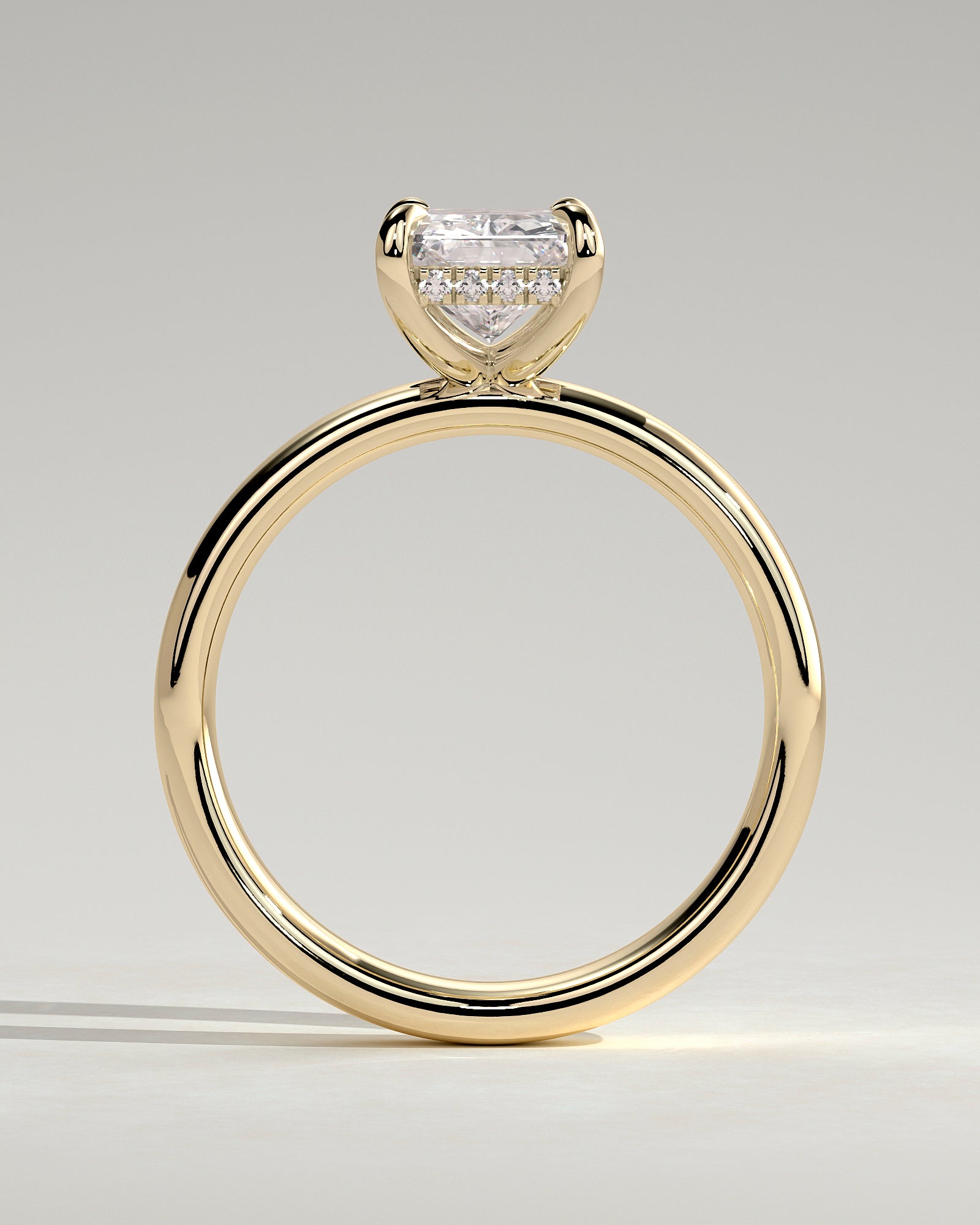 Angelina - Radiant Claw Solitaire with Cigar Band and Hidden Halo Engagement Ring - Yellow Gold - Yellow Gold 2ct