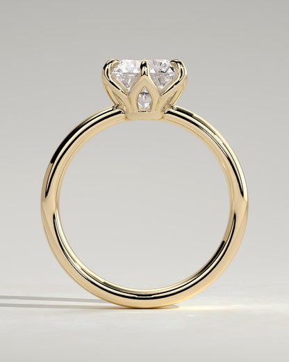 Jayden - Round Claw Solitaire with Petal Gallery and Cigar Band Engagement Ring - Yellow Gold