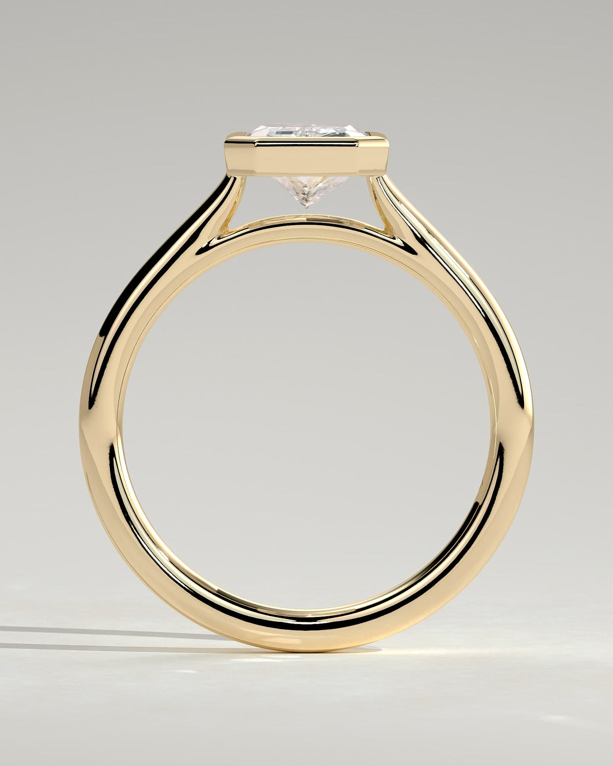 Rachel - Statement Radiant Bezel Solitaire with Open Cathedral High Setting Engagement Ring - Yellow Gold