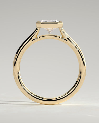 Rachel - Statement Radiant Bezel Solitaire with Open Cathedral High Setting Engagement Ring - Yellow Gold