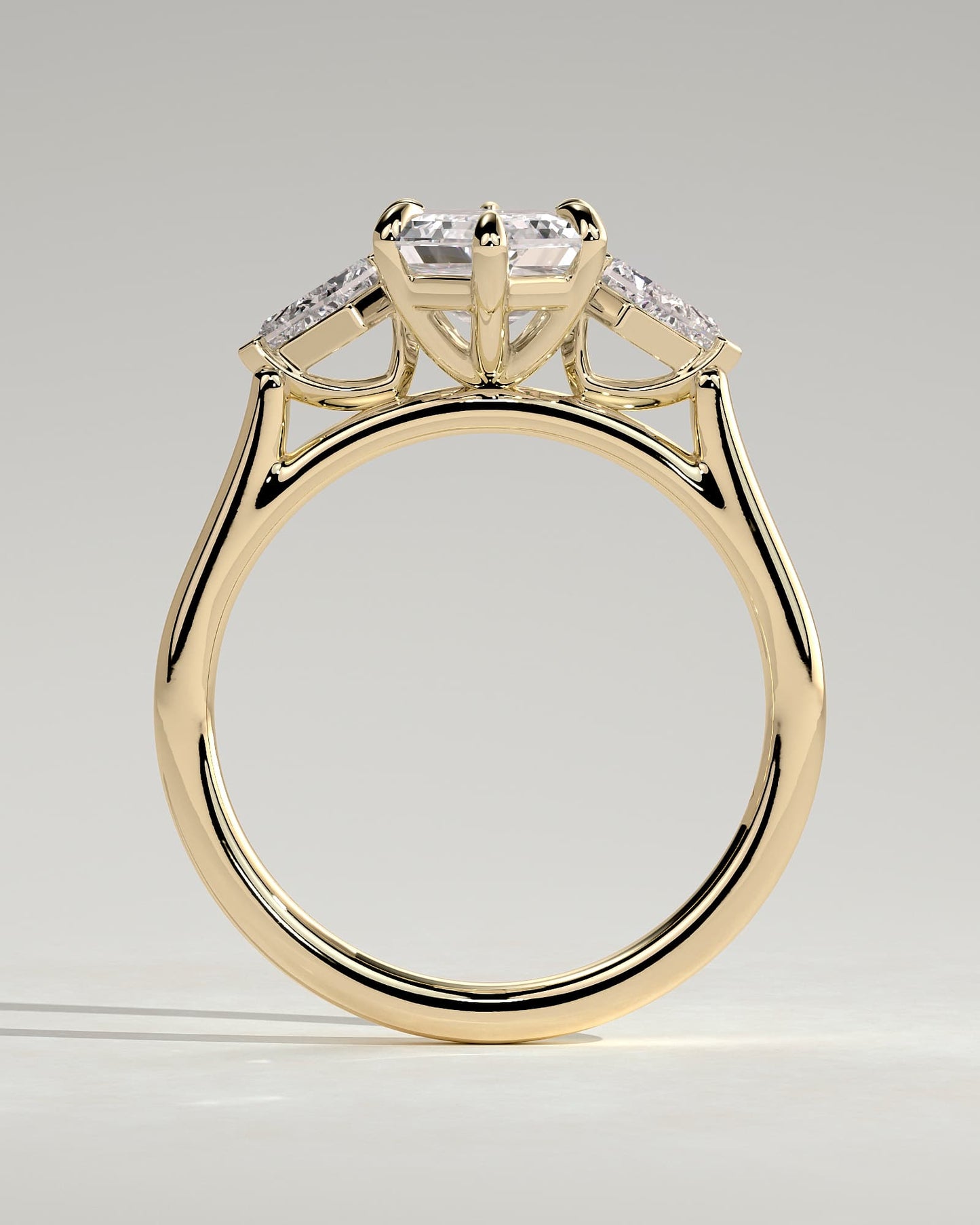 Wanda - Elongated Hexagon Claw Trilogy with Kite Side Stones Engagement Ring - Yellow Gold