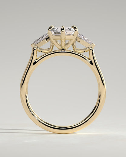 Wanda - Elongated Hexagon Claw Trilogy with Kite Side Stones Engagement Ring - Yellow Gold