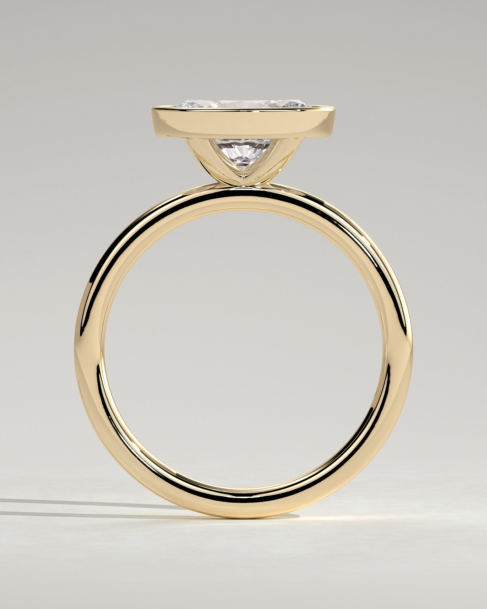 Erin - Oval East West Bezel Solitaire  Engagement Ring - Yellow Gold - Yellow Gold 2ct