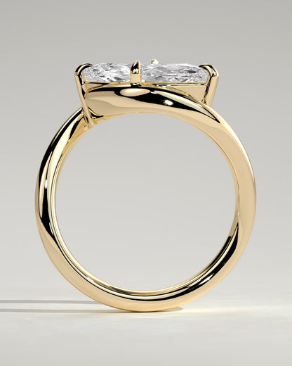 Beverly - Marquise East West Claw Solitaire with Bypass Band  Engagement Ring - Yellow Gold