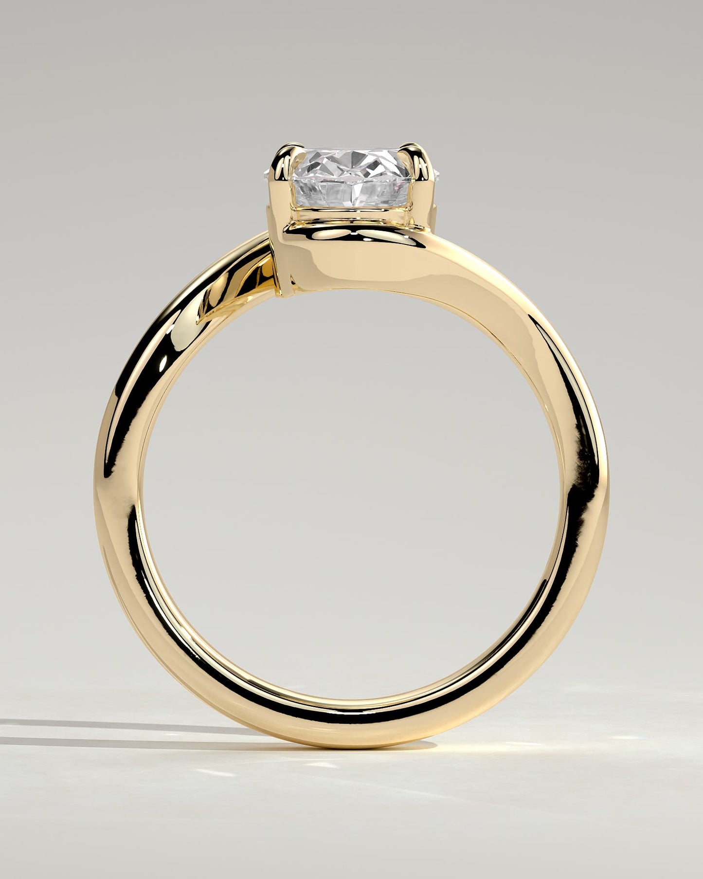 Kala - Oval Claw Solitaire with Bypass Band Engagement Ring - Yellow Gold