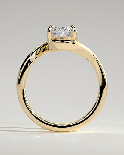 Kala - Oval Claw Solitaire with Bypass Band Engagement Ring - Yellow Gold
