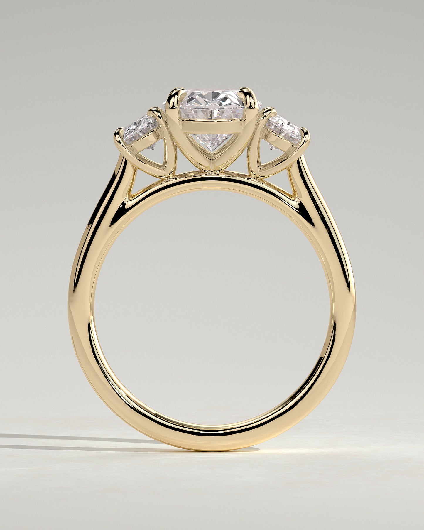 Isla - Oval Claw Trilogy with Oval Side Stones Engagement Ring - Yellow Gold - Yellow Gold 2ct