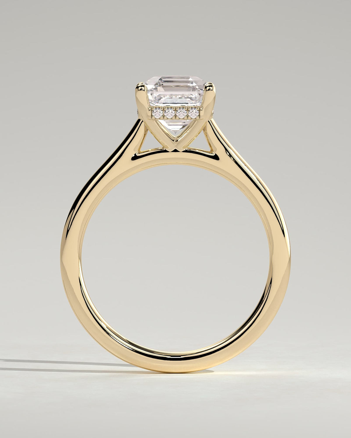 Nia - Asscher Claw Solitaire with Hidden Halo and Cathedral High Setting Engagement Ring - Yellow Gold