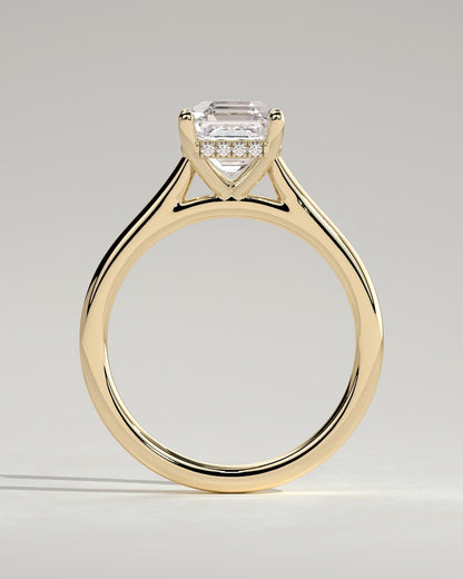 Nia - Asscher Claw Solitaire with Hidden Halo and Cathedral High Setting Engagement Ring - Yellow Gold