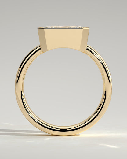 Frankie - Statement Radiant East West Bezel Solitaire with Flat Cigar Band Engagement Ring - Yellow Gold