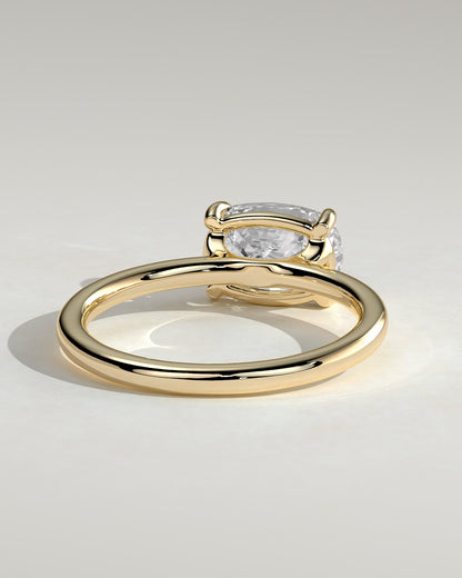 Fiona - Elongated Cushion East West Claw Solitaire with Raised Basket Gallery Engagement Ring - Yellow Gold