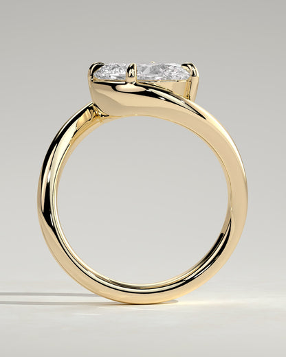 Casey - Oval East West Claw Solitaire with Bypass Band  Engagement Ring - Yellow Gold