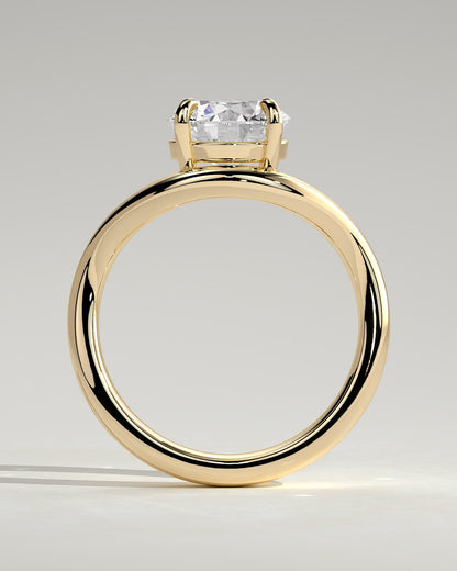 Charlotte - Round East West Claw Solitaire with Wave Band Engagement Ring - Yellow Gold