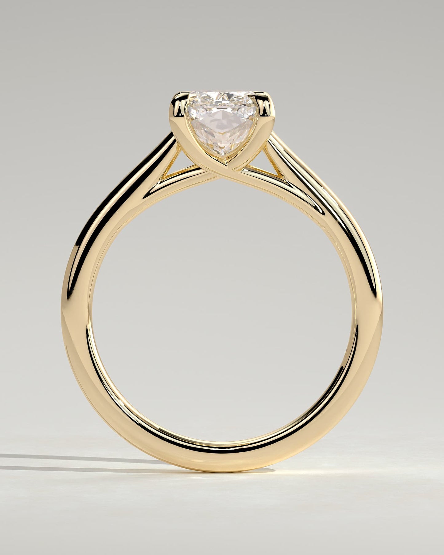 Kelsey - Elongated Cushion Claw Solitaire with Cathedral Low Setting and Open Trellis Gallery Engagement Ring - Yellow Gold