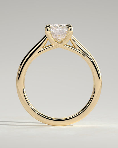 Kelsey - Elongated Cushion Claw Solitaire with Cathedral Low Setting and Open Trellis Gallery Engagement Ring - Yellow Gold