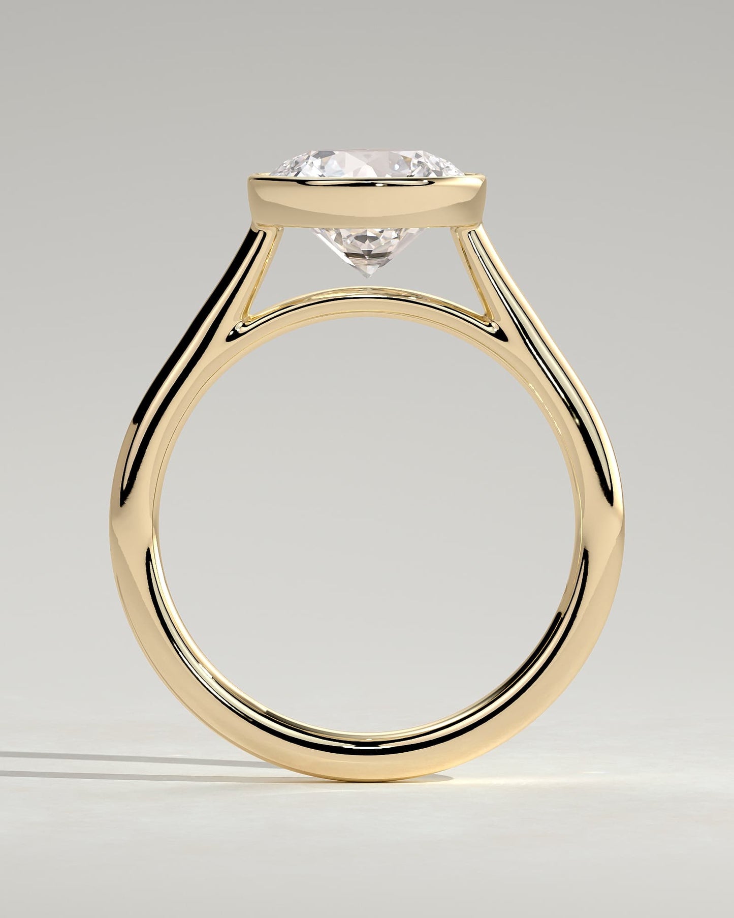 Kaylah - Statement Round Bezel Solitaire with Open Cathedral High Setting Engagement Ring - Yellow Gold