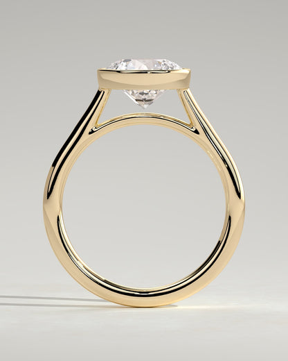 Kaylah - Statement Round Bezel Solitaire with Open Cathedral High Setting Engagement Ring - Yellow Gold