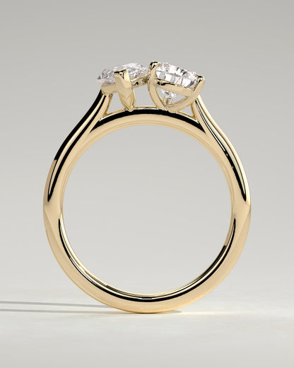 Jana - Pear and Marquise Claw Toi et Moi with Cathedral High Setting Engagement Ring - Yellow Gold
