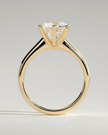 Gabrielle - Round Claw Solitaire with Square Tips and Solid Cathedral High Setting Engagement Ring - Yellow Gold
