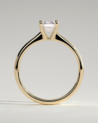 Freya - Emerald Claw Solitaire with Tapered Band and Cathedral Low Setting Engagement Ring - Yellow Gold