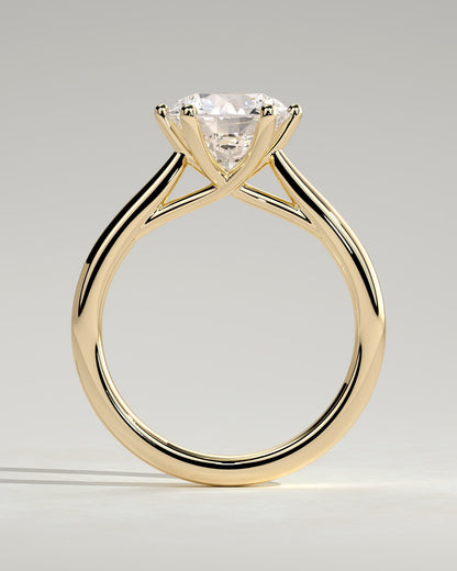 Delilah - Round Claw Solitaire with Open Trellis Gallery and Cathedral Low Setting Engagement Ring - Yellow Gold