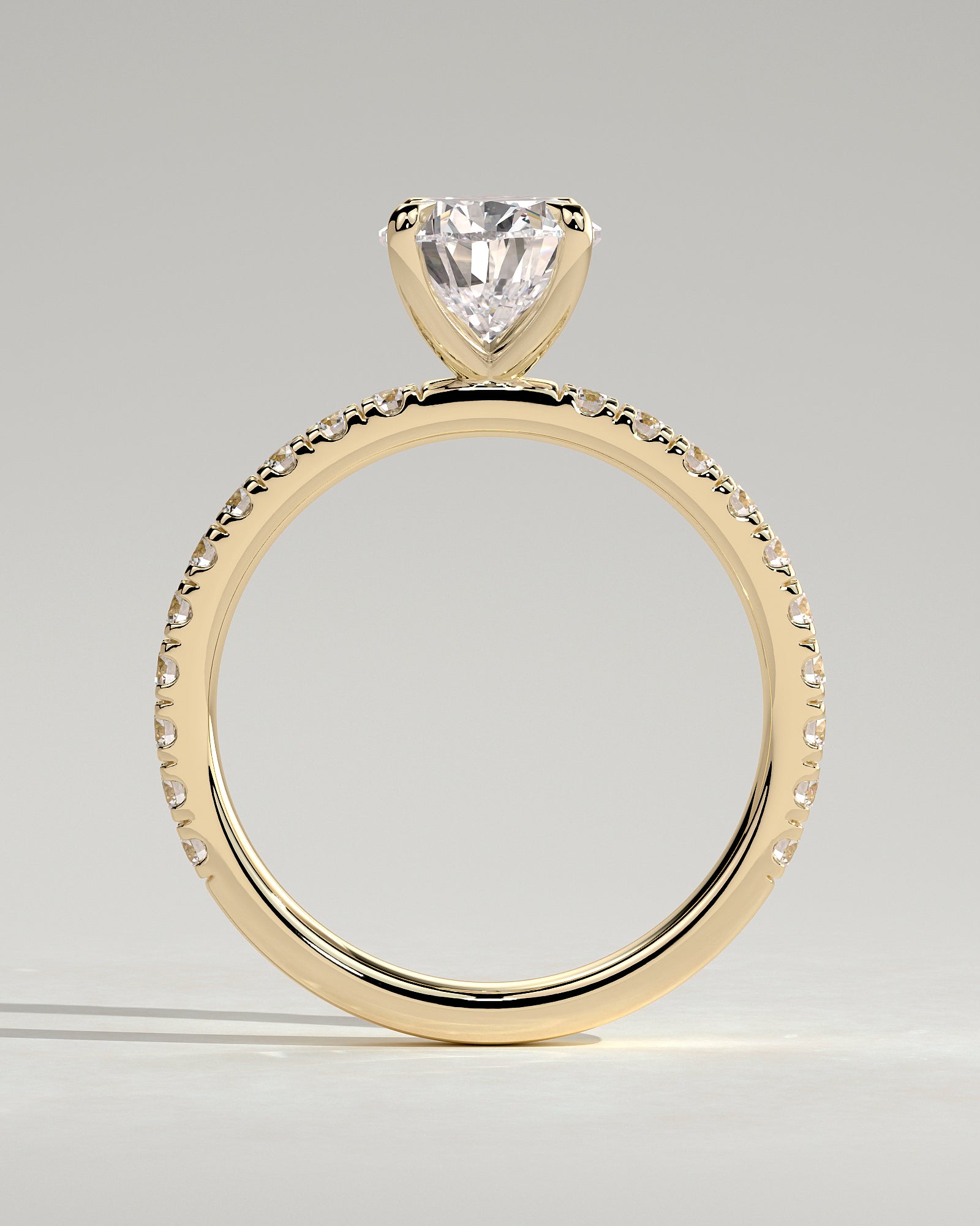 Brynlee - Pear Claw Solitaire with Pave Band Engagement Ring - Yellow Gold - Yellow Gold 2ct