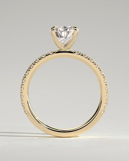 Brynlee - Pear Claw Solitaire with Pave Band Engagement Ring - Yellow Gold