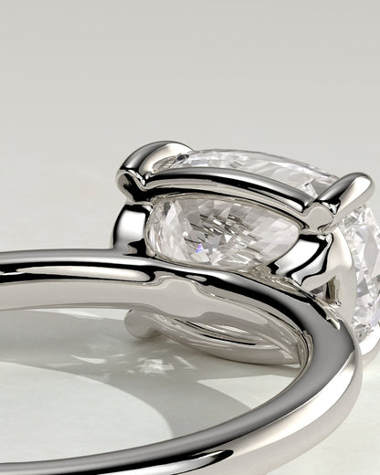 Fiona - Elongated Cushion East West Claw Solitaire with Raised Basket Gallery Engagement Ring - Platinum