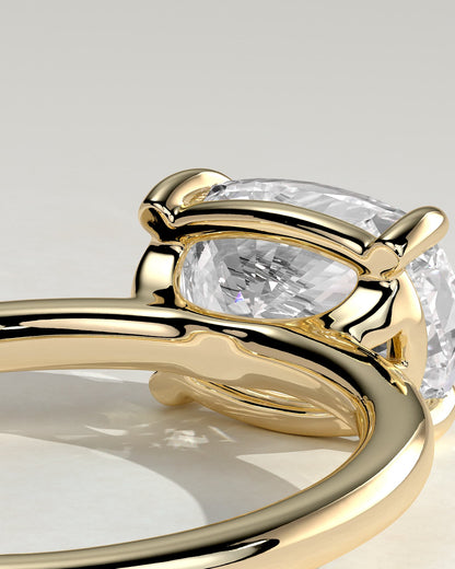 Fiona - Elongated Cushion East West Claw Solitaire with Raised Basket Gallery Engagement Ring - Yellow Gold