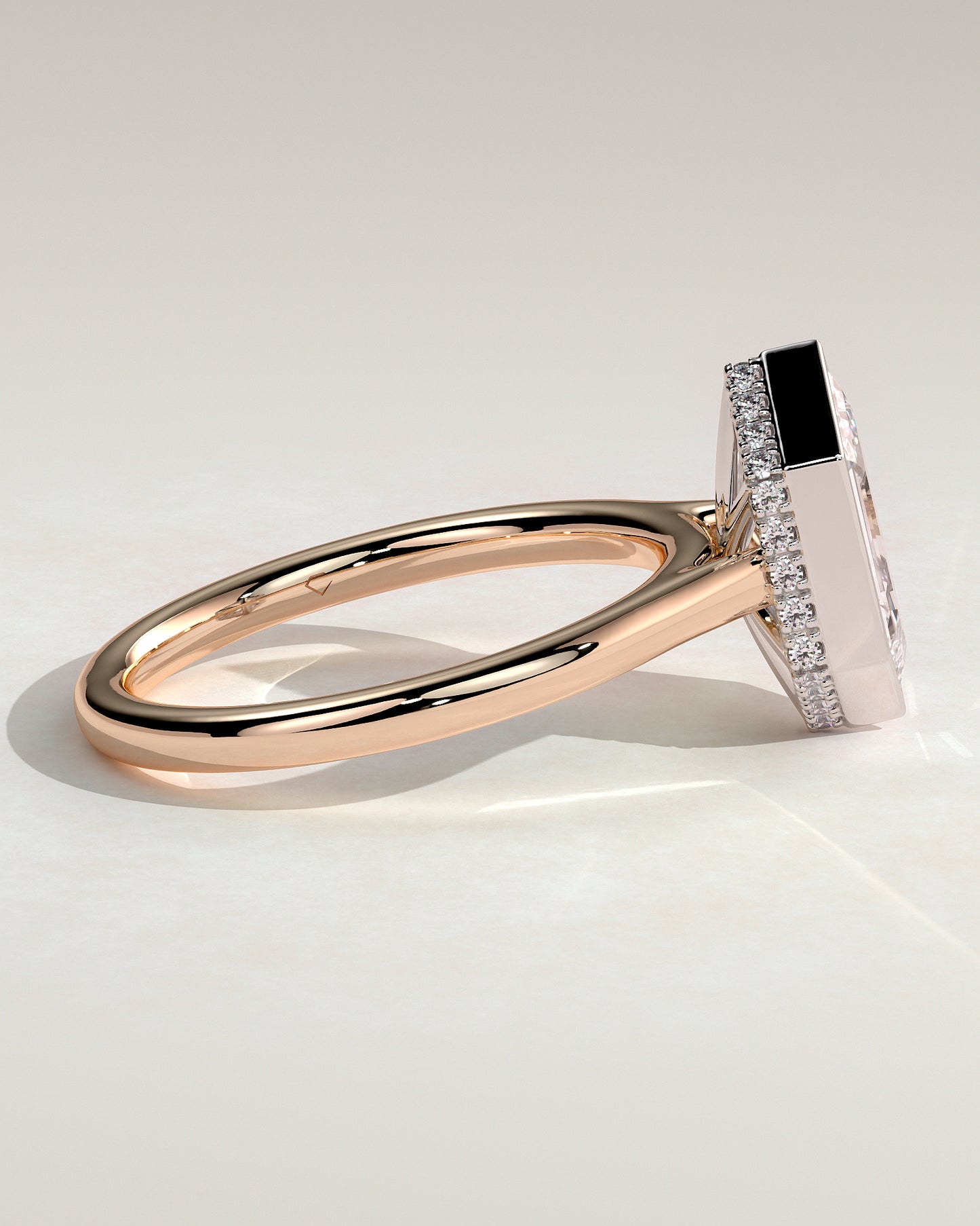 Gloria - Elongated Hexagon Bezel Solitaire with Hidden Halo and Cathedral High Setting Engagement Ring - Rose Two-Tone - Rose Two-Tone 2ct