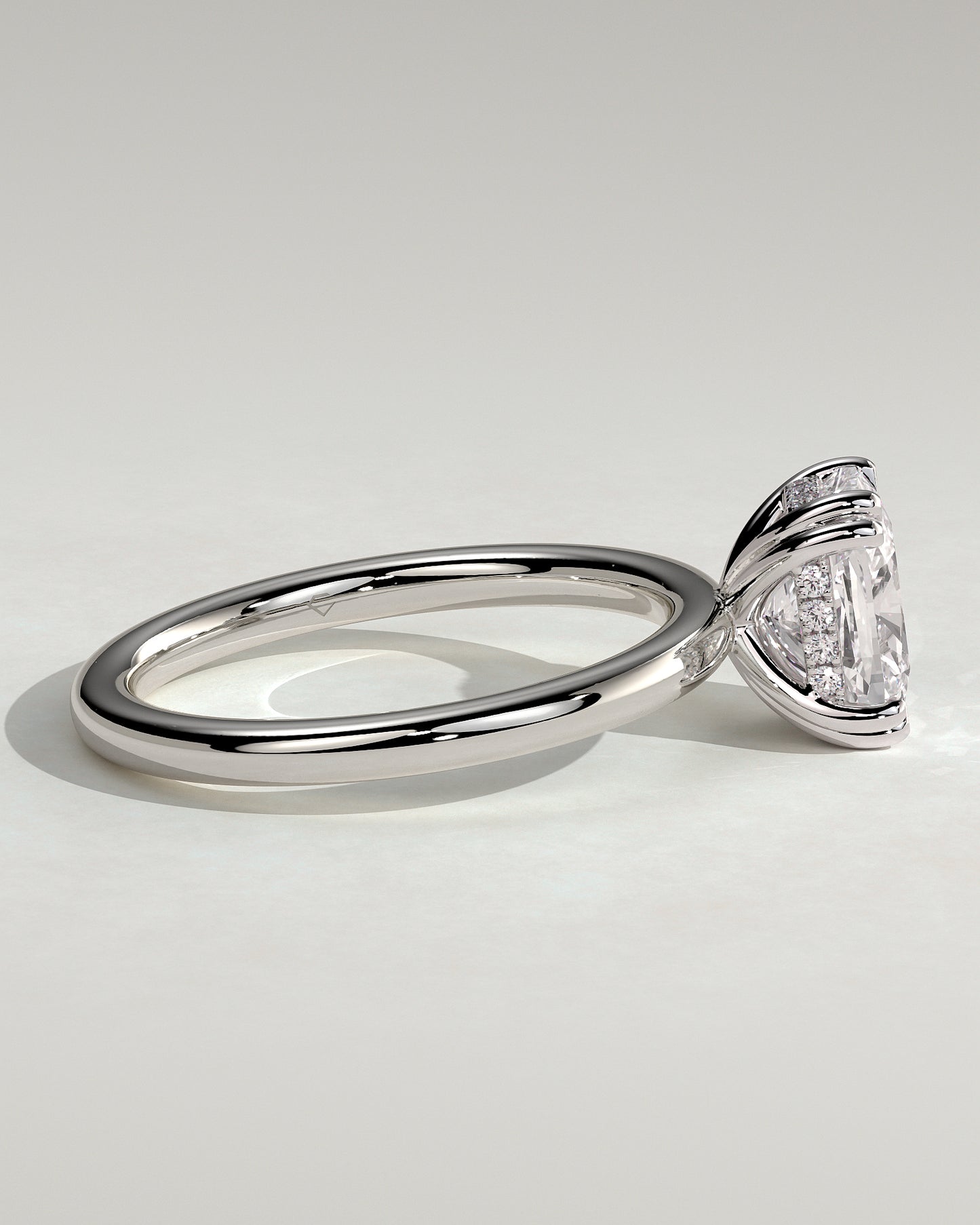 Aubrey - Elongated Cushion Double Claw Solitaire with Hidden Halo Engagement Ring - Platinum - White Gold / Platinum 2ct