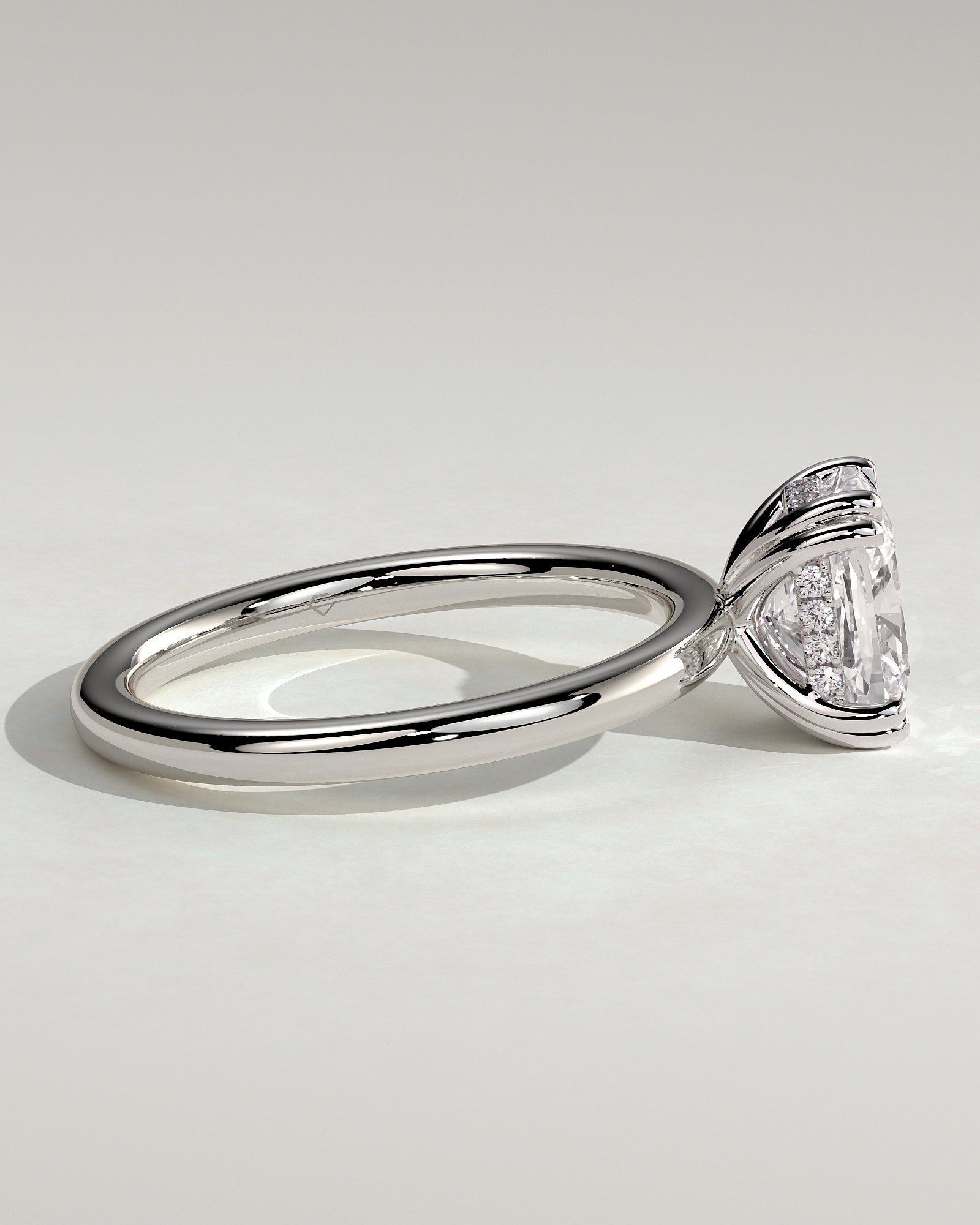 Aubrey - Elongated Cushion Double Claw Solitaire with Hidden Halo Engagement Ring - Platinum - White Gold / Platinum 2ct