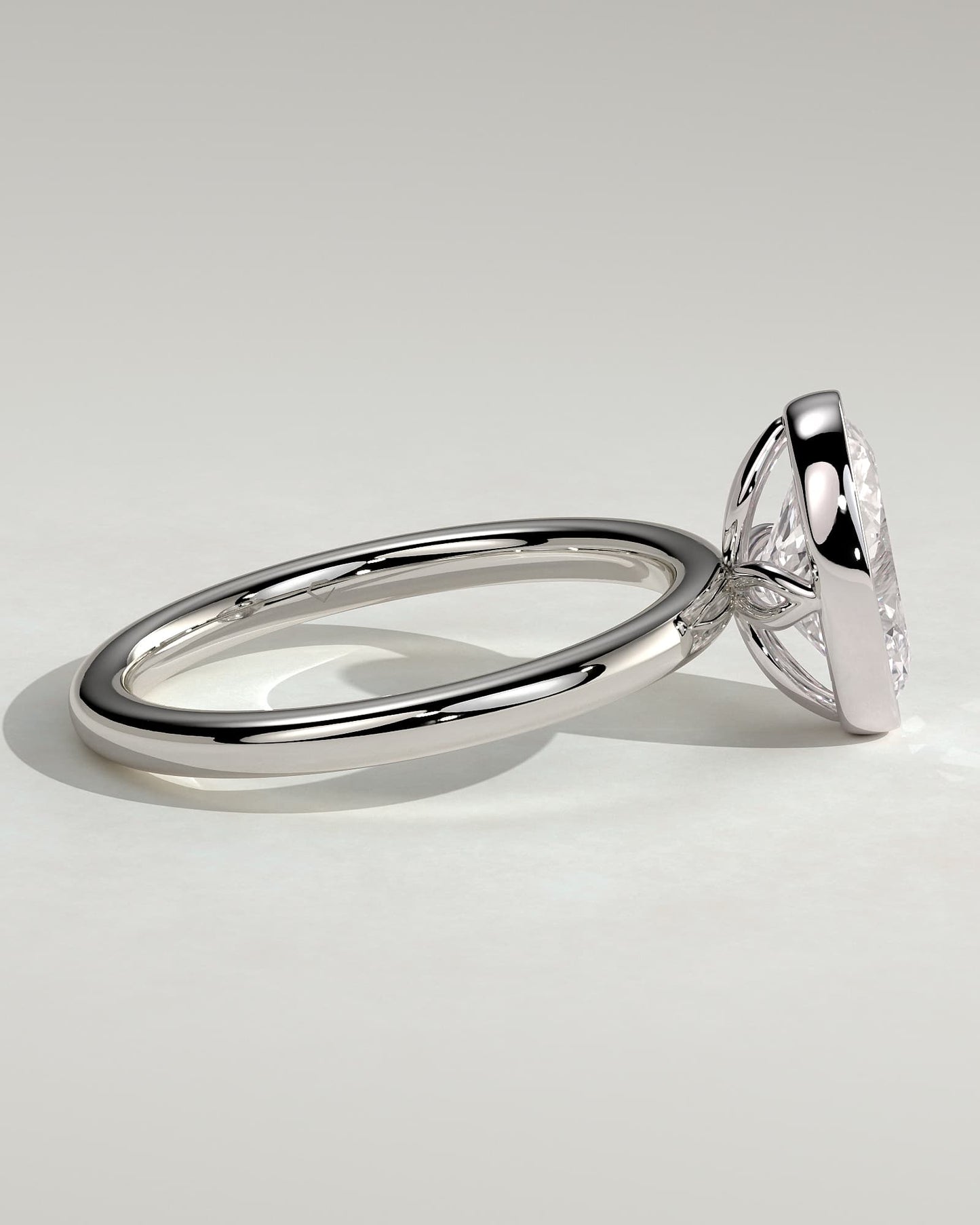 Armani - Oval Bezel Solitaire with Petal Gallery Engagement Ring - White Gold