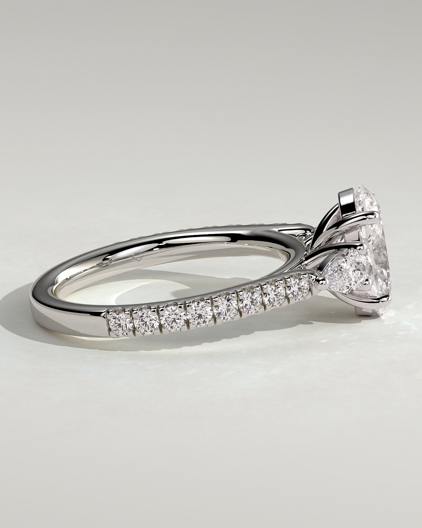 Arabella - Oval Claw Trilogy with Pear Side Stones and Pave Band Engagement Ring - Platinum - White Gold / Platinum 2ct