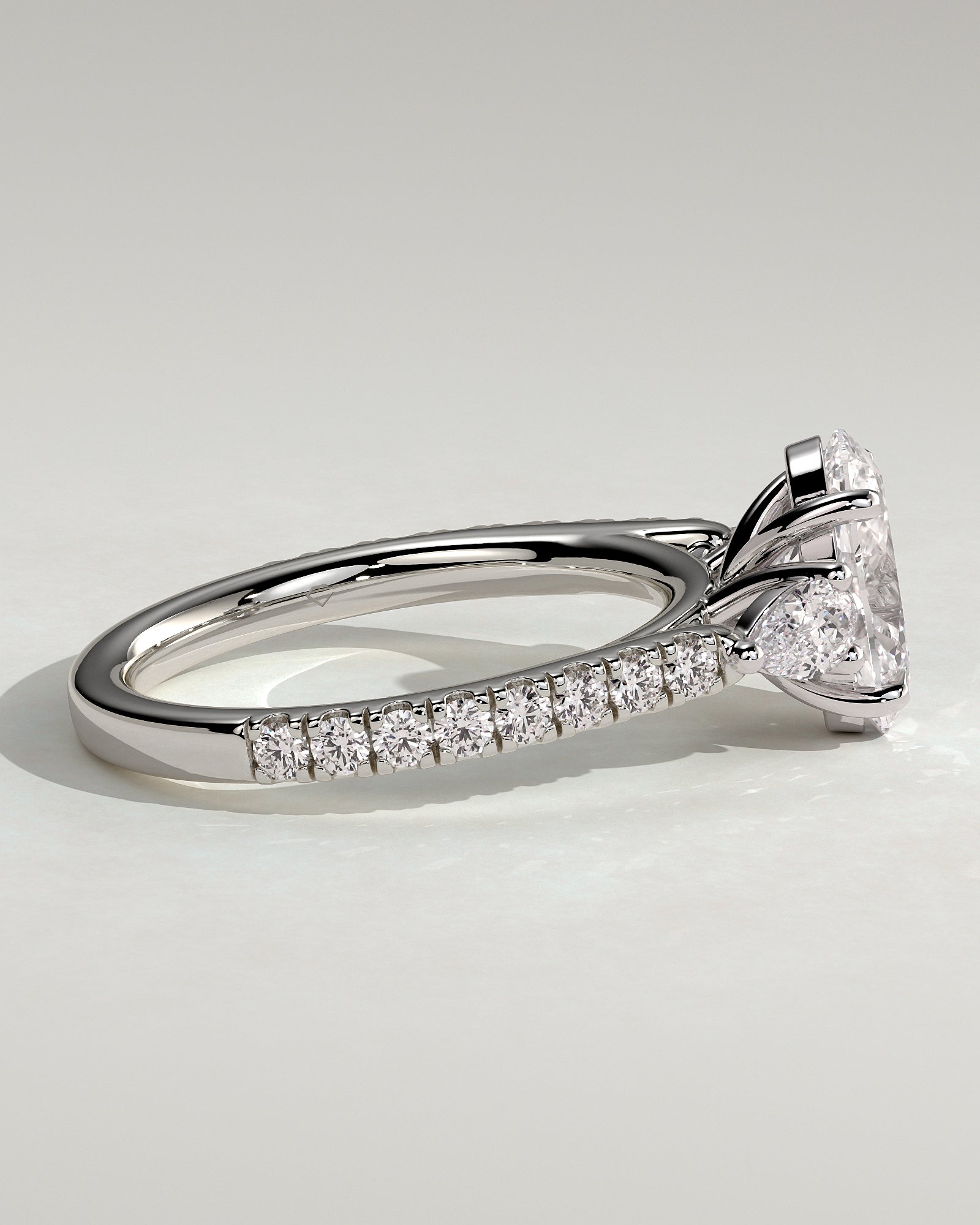 Arabella - Oval Claw Trilogy with Pear Side Stones and Pave Band Engagement Ring - Platinum - White Gold / Platinum 2ct