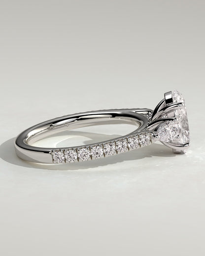 Arabella - Oval Claw Trilogy with Pear Side Stones and Pave Band Engagement Ring - Platinum - platinum - Lara Jewels