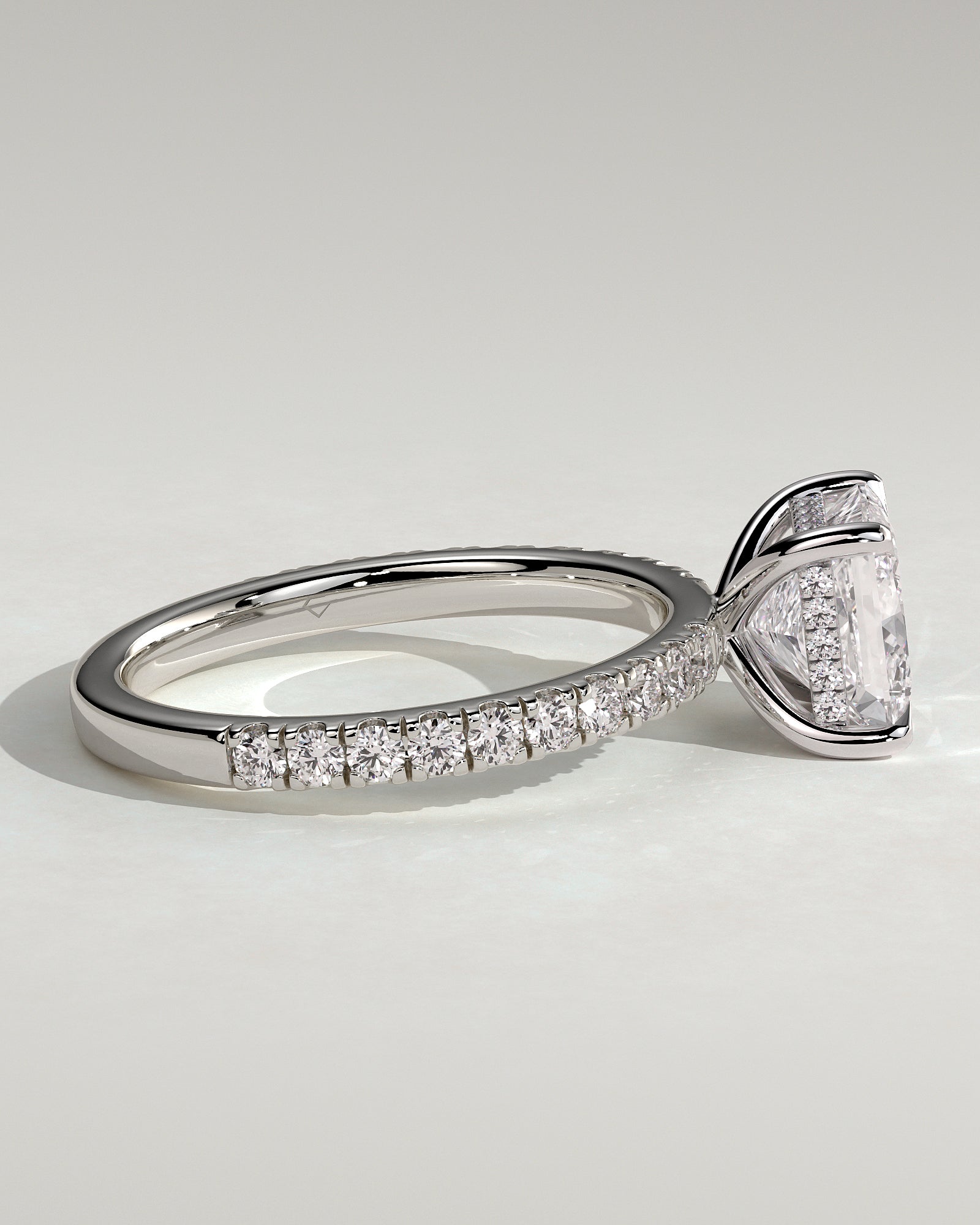 Annie - Princess Claw Solitaire with Hidden Halo and Pave Band Engagement Ring - Platinum - White Gold / Platinum 2ct