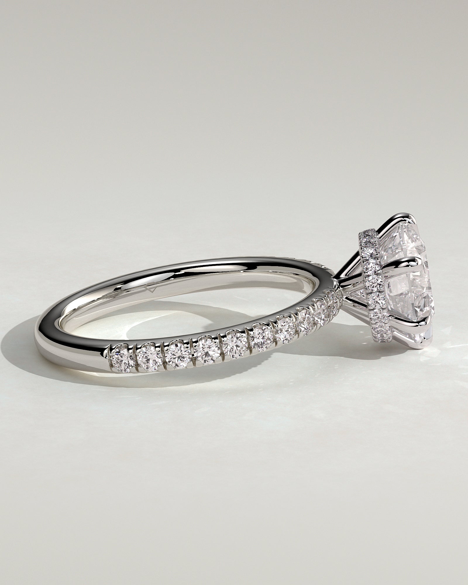 Amanda - Round Claw Solitaire with Wrap Around Hidden Halo and Pave Band Engagement Ring - Platinum - White Gold / Platinum 2ct