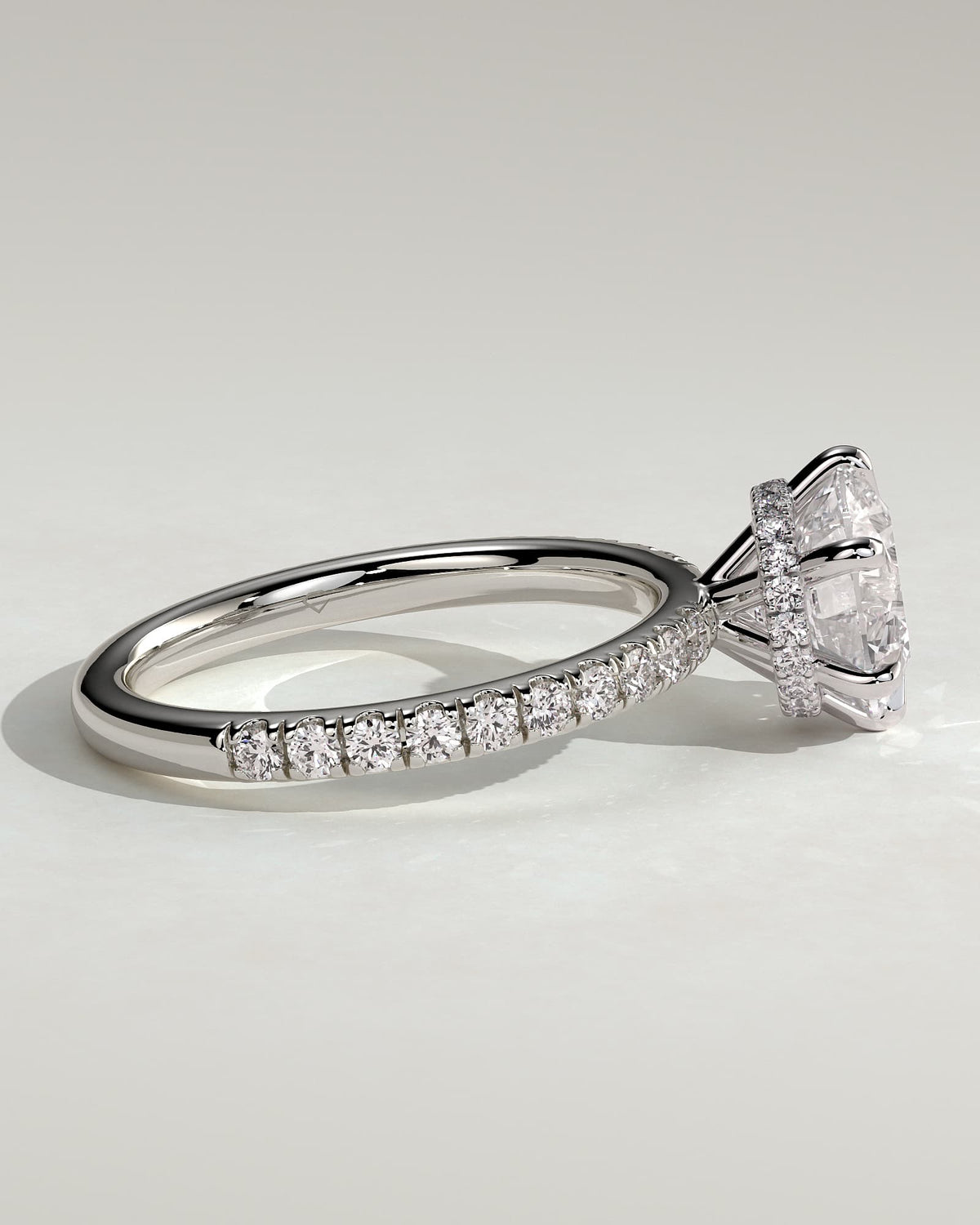 Amanda - Round Claw Solitaire with Wrap Around Hidden Halo and Pave Band Engagement Ring - White Gold - white gold - Lara Jewels