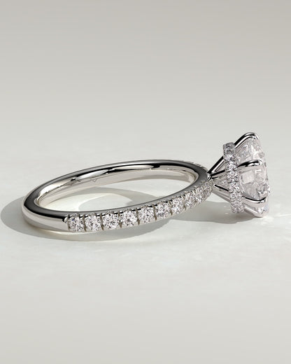 Amanda - Round Claw Solitaire with Wrap Around Hidden Halo and Pave Band Engagement Ring - White Gold - white gold - Lara Jewels