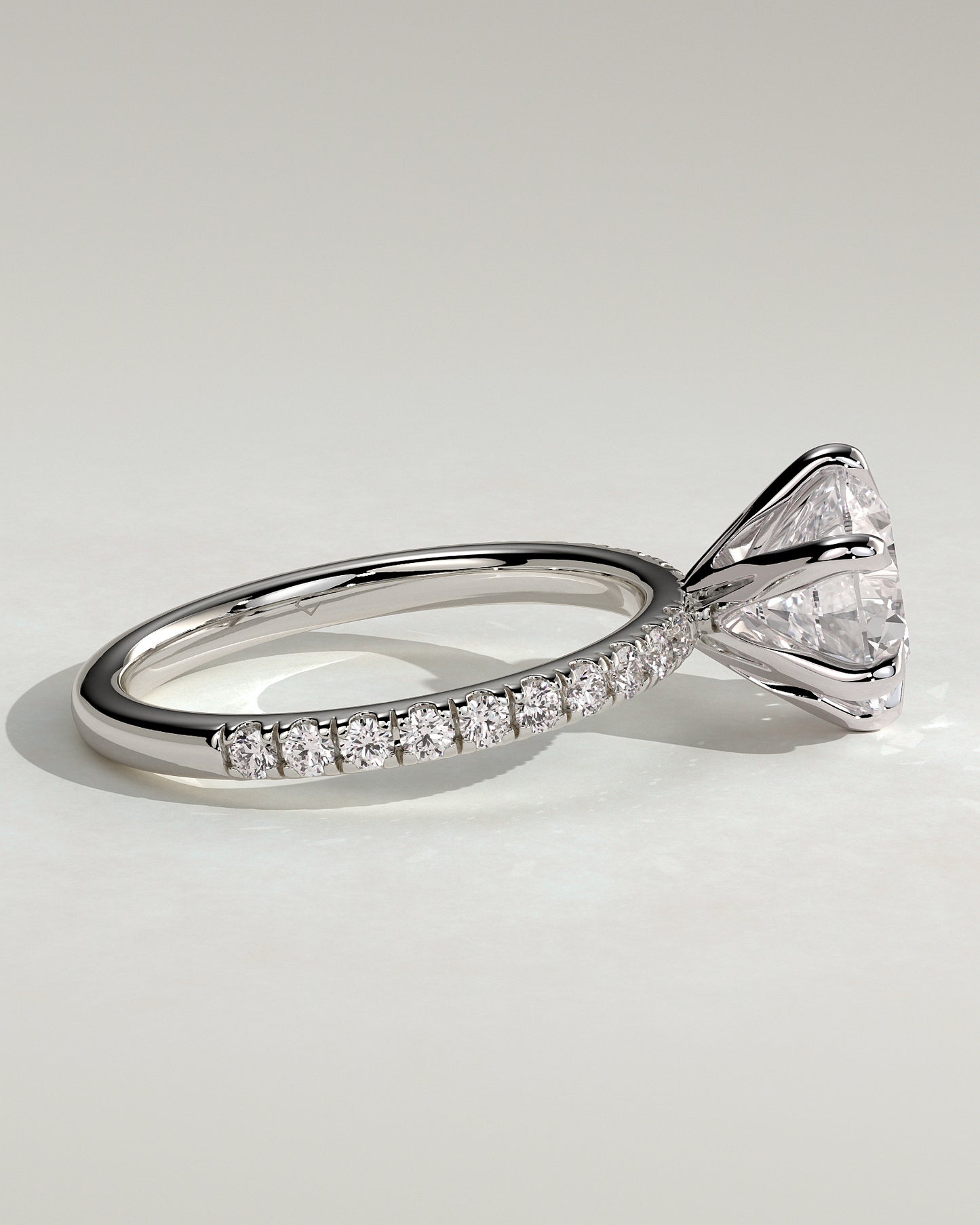 Alexandria - Round Claw Solitaire with Pave Band Engagement Ring - Platinum - White Gold / Platinum 2ct