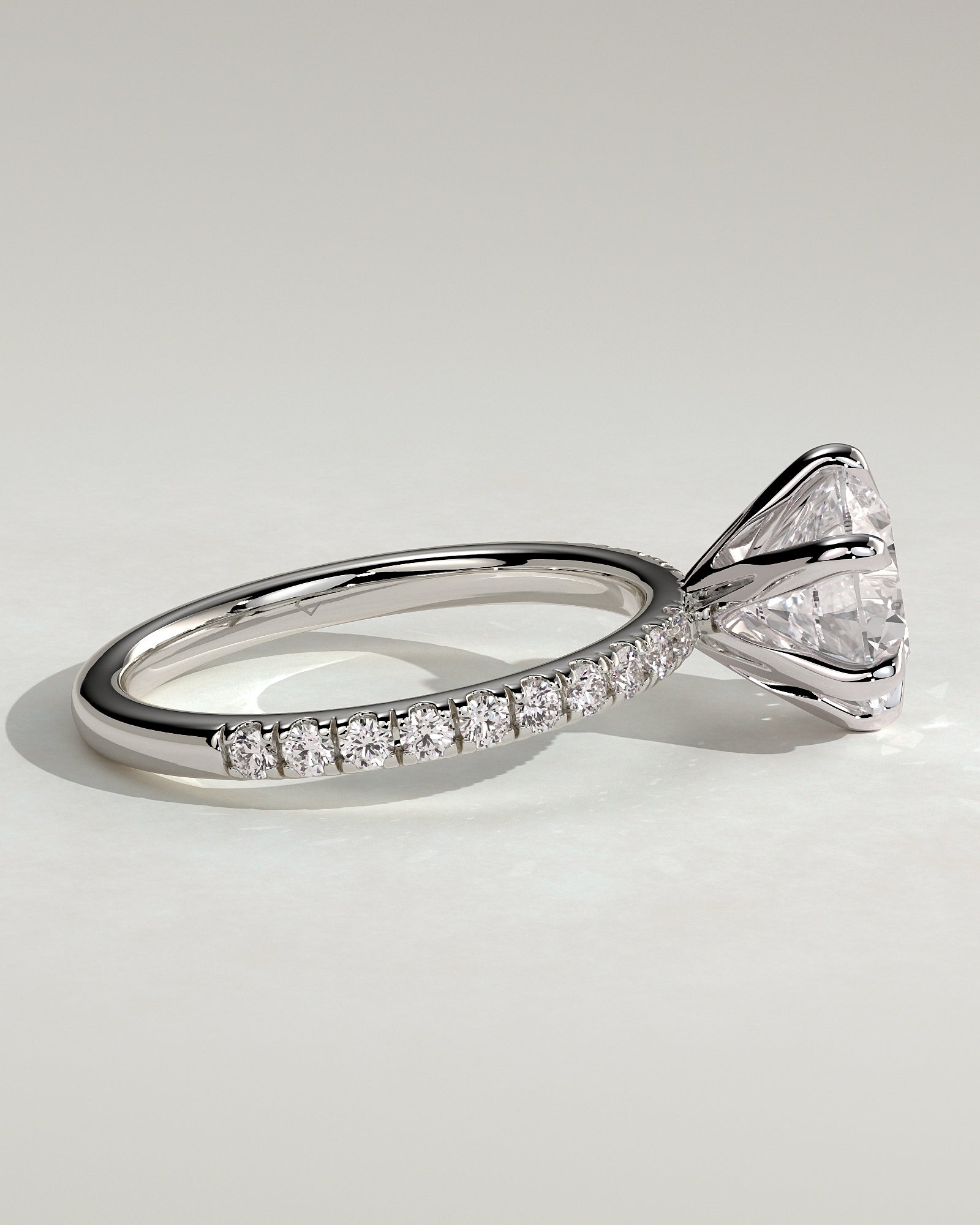 Alexandria - Round Claw Solitaire with Pave Band Engagement Ring - Platinum - White Gold / Platinum 2ct