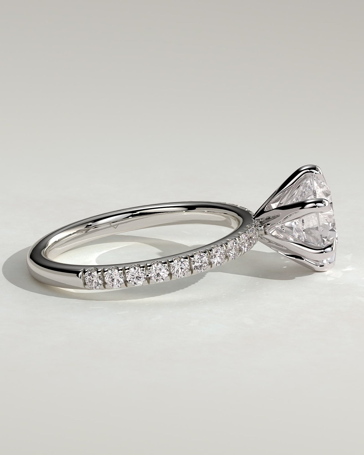 Alexandria - Round Claw Solitaire with Pave Band Engagement Ring - White Gold - white gold - Lara Jewels
