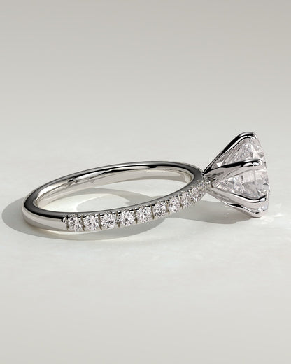 Alexandria - Round Claw Solitaire with Pave Band Engagement Ring - White Gold - white gold - Lara Jewels
