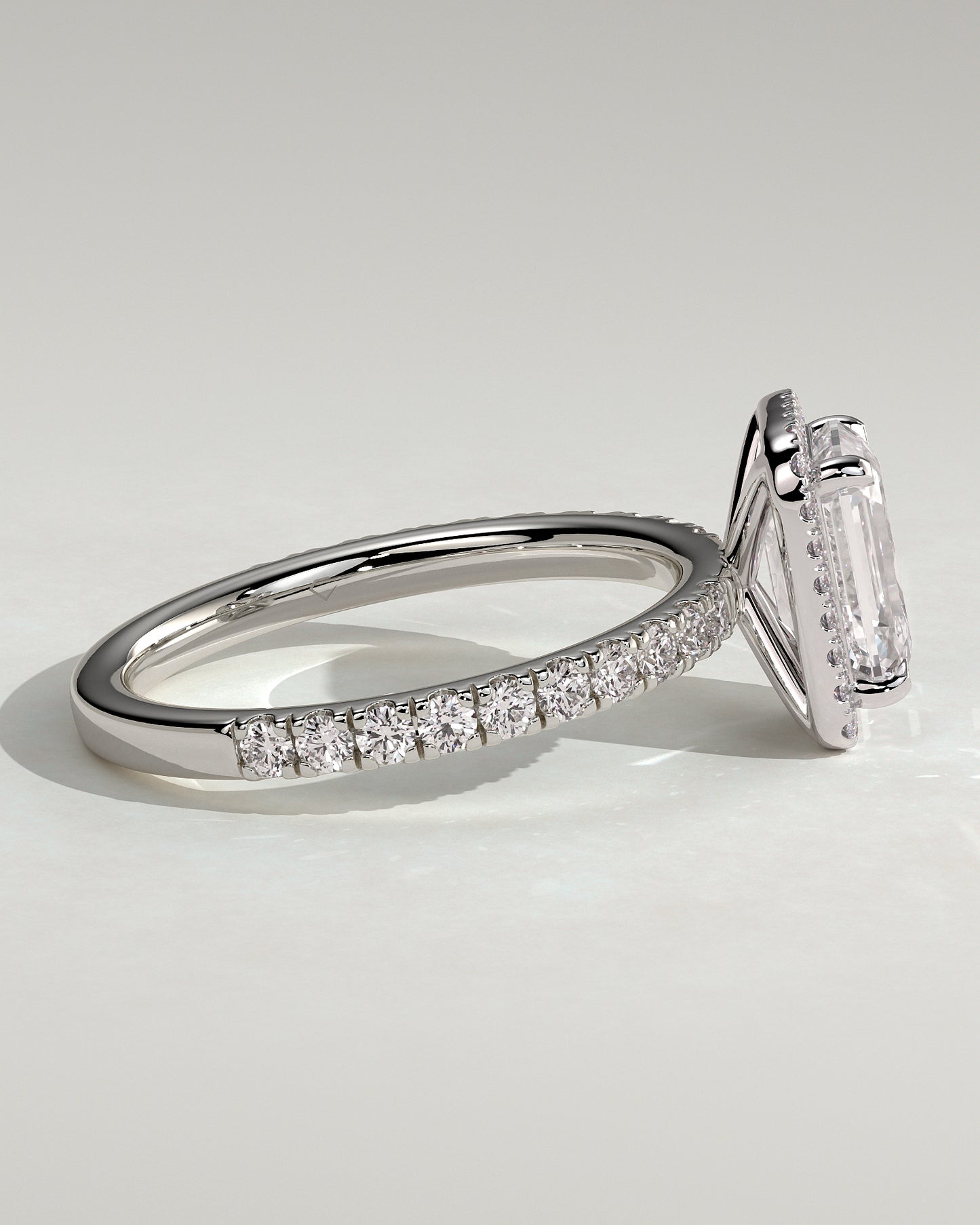 Analyce - Emerald Claw Solitaire with Halo and Pave Band Engagement Ring - Platinum - White Gold / Platinum 2ct